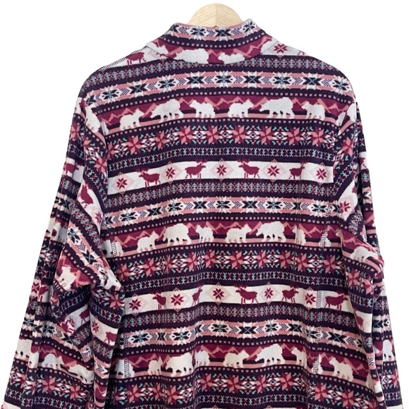 Lands' End 1/4 Zip Fleece Fair Isle Pullover Sweatshirt Size 3X Mock Neck Pink - Picture 4 of 12